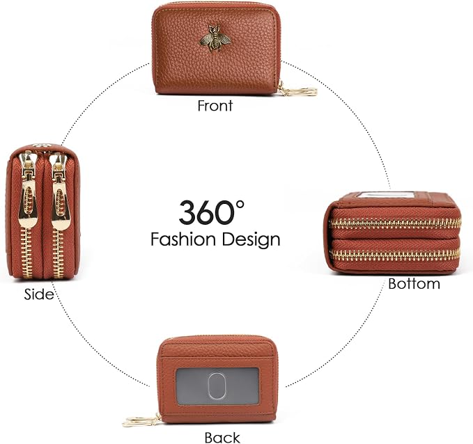 imeetu RFID Credit Card Holder, Small Card Wallet Women, Leather Card Case | Genuine Leather Women's Card & id Cases, Change Coin Purse with Zipper Keychain id Window, 20 Colors & 3 Styles, Daily, Gifts