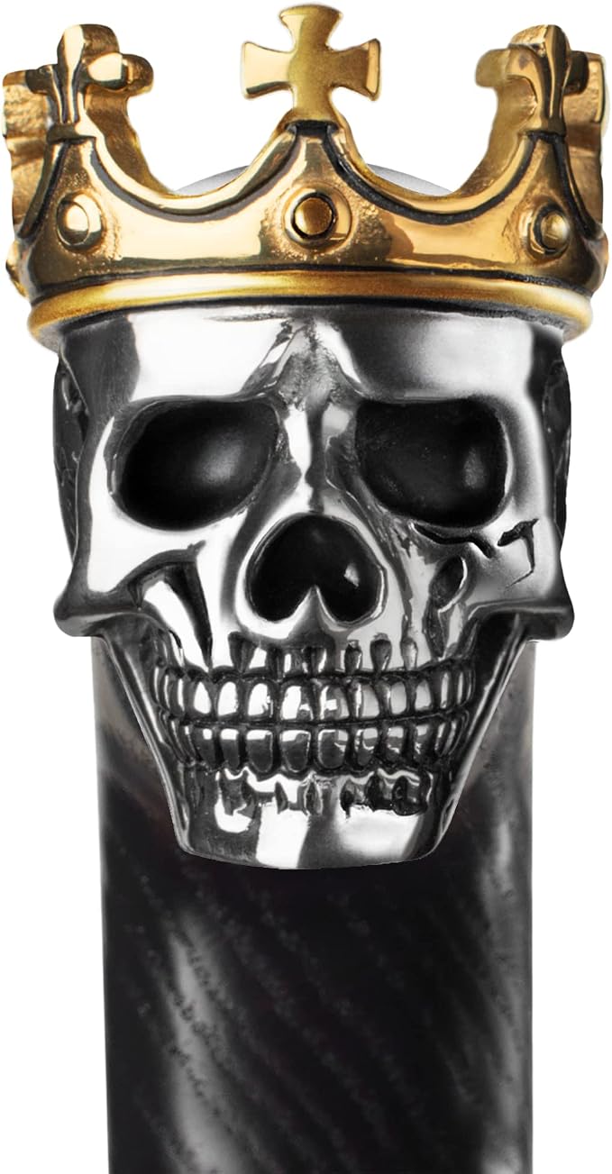 Asterom Handmade Wood Walking Cane for Men - Skull King - Cool Men's Wooden Canes Fashionable Walking Stick