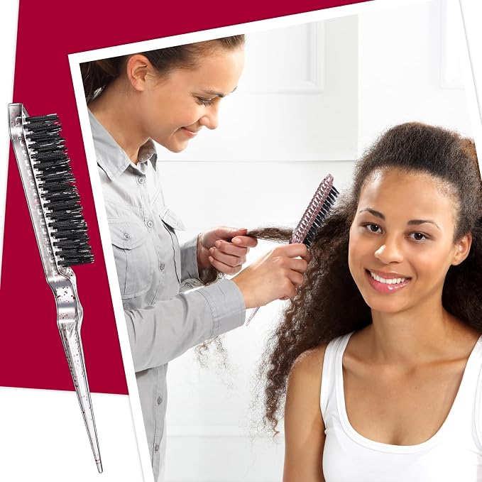 Geiserailie 3 Pcs Slick Back Hair Brush Set Bristle Brush Edge Control Teasing Comb for Women Black Hair(Clear Colorful)