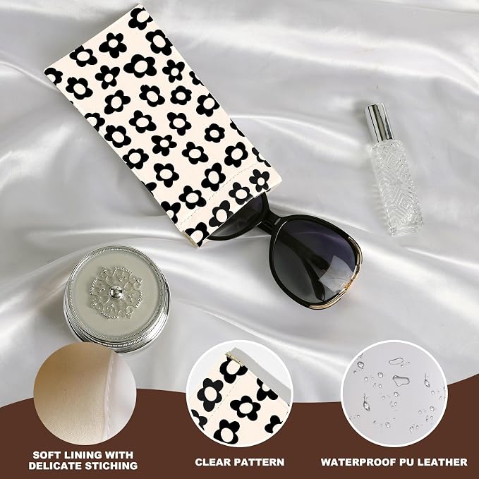 Anikathy 2Pcs Sunglass Eyeglass Glasses Case Soft PU Leather with Cleaning Cloth Cute Glasses Pouch Bag for Men Women Girs