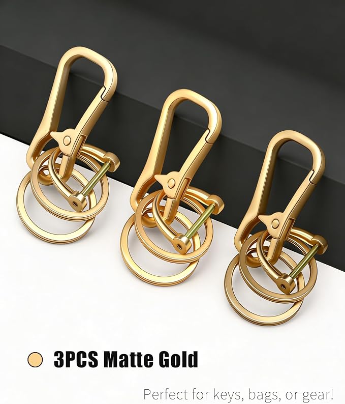 Metal Key Chain Carabiner Clip with Key Ring and D Ring | Heavy duty build, full accessory packs, quick release, multi purpose hook, belt loop holder, separate home and car fob sets