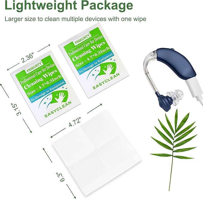 100 Count Hearing Aid Cleaning Wipes Individually Packaged Hearing Aid Audio Wipes Cleaning Tool Kit Accessories Supplies, Suitable for All Hearing Aid Brand and Hearing Aids Type(Big Size)