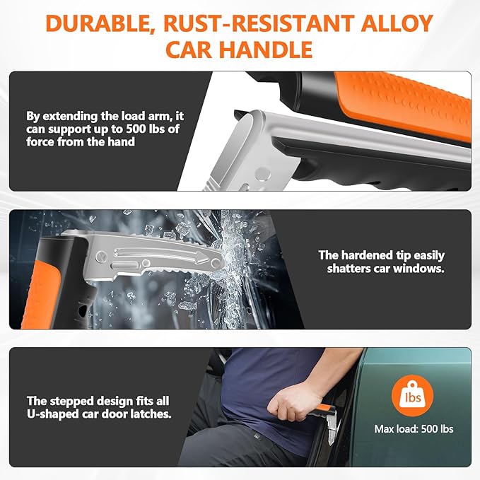 Car Door Handle for Elderly - 2025 New 3-in-1 Car Handle Assist, 2 Pack Auto Cane Portable Vehicle Support Handle Door Assist Bar, Max Load 500 Lbs, Anti-Slip Design (Orange-1-Pack Car Handle)