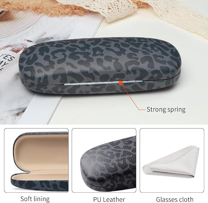 Glasses Case Hard Shell, Leather Protective Case for Sunglasses with Cleaning Cloth, Cute Eyeglass Cases for Women