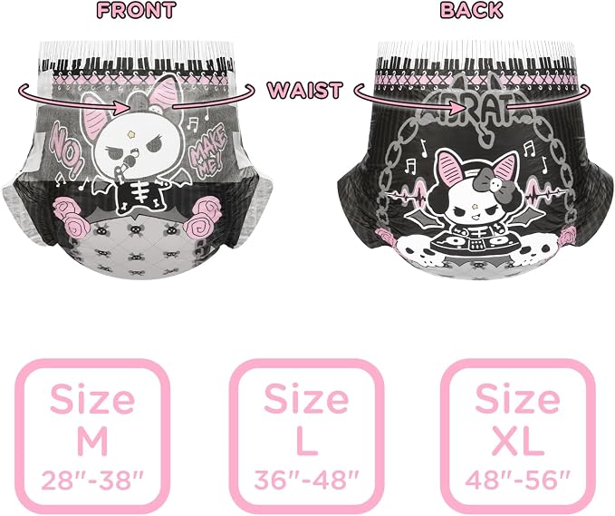 Littleforbig Ultra Absorbent 7000 mL Adult Printed Diaper 10 Pieces - Goth Brat (Medium 28"-38")