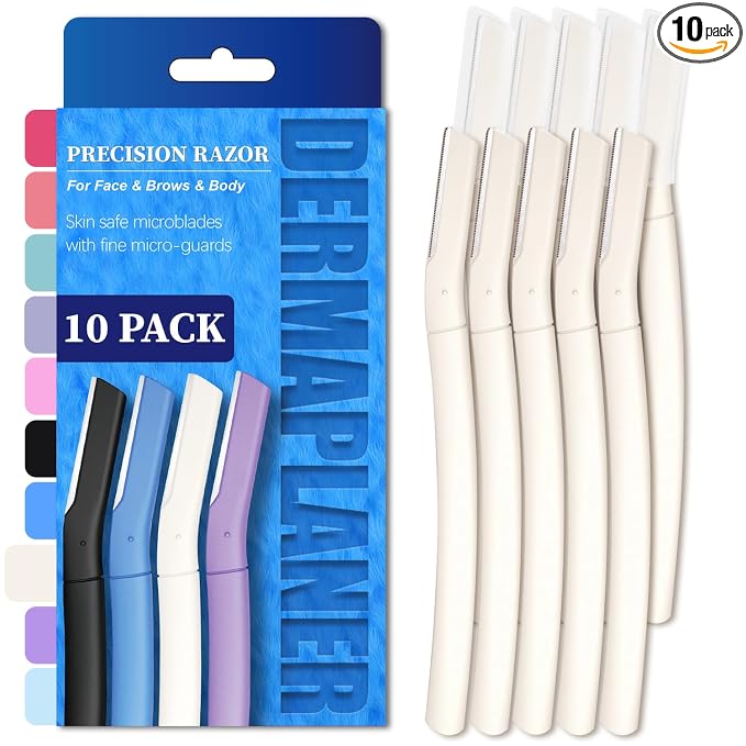 Dermaplane Razor for Women, Facial Razor, Peach Fuzz Remover, 10ct Cream | Disposable Dermaplaning Tool for Facial Hair Removal & Exfoliation, Microblade Design, Easy Replacement for Home & Travel