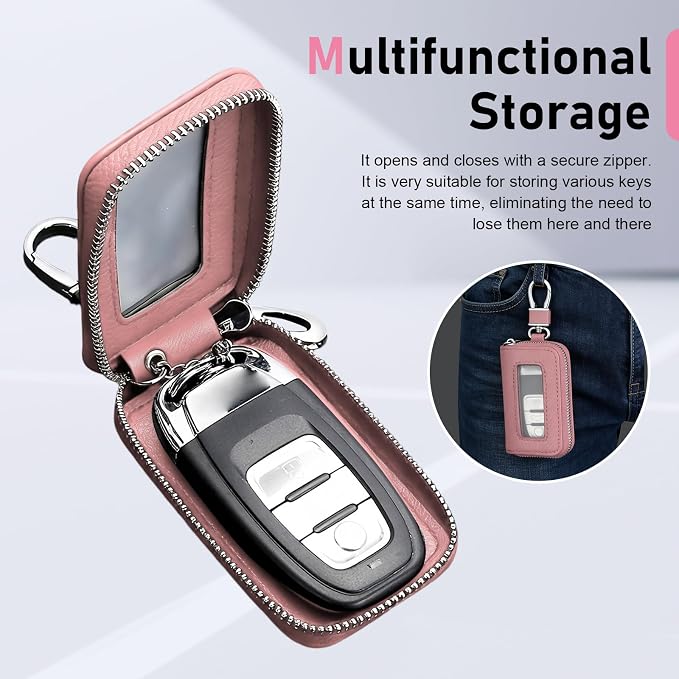 1PC Car Key Fob Case, Leather Car Key Holder for Purse, Automotive Smart Key fob Holder with Hook, for Remote Key Fob