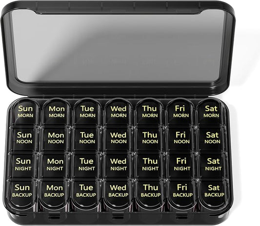 Zoksi Pill Organizer 4 Times a Day, 7 Day Pill Box with Removable Daily Cases, Large Medicine Organizer for Pills, Vitamins and Supplements, Easy Open 180 Degree Lids, Travel Pill Case