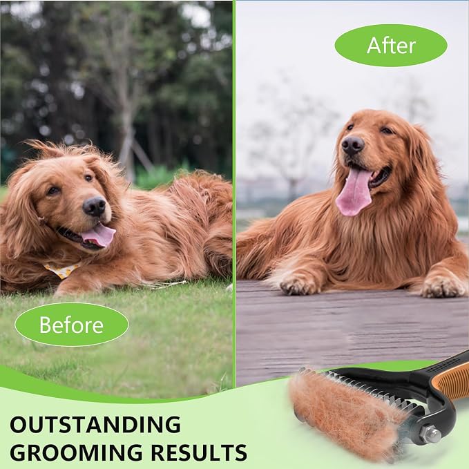 Staltwo Deshedding Dog Brush for Shedding - 2-in-1 Professional Undercoat Rake and Pet Grooming for Dogs and Cats | Shedding Control for Long-Haired Dogs and Cats, Deshedding Tool, Knot Removal,Orange