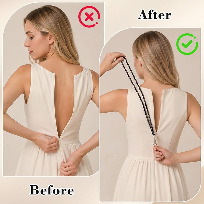 2 PCS Zipper Helper for Dress and Boots, Zipper Puller Zip with Hook for Most Zippers Types Zip Up Dress by Yourself Aid Tool Zippers Pull Assistant (Black, White)