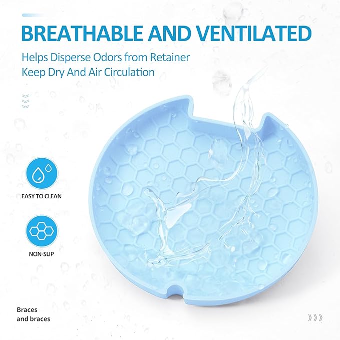 Retainer Case Slim Aligner Case with Vent Holes Cute Dental Brace Box with Retainer Removal Tool and Brush Compatible with Night Guard and Mouth Guard (Clear Blue)