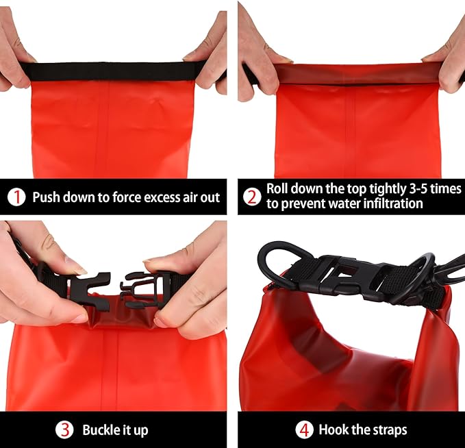 WELL-STRONG Dual Waterproof Boat First Aid Kit, Emergency Marine Kit with Buckles, Compact Boat Safety Accessories for Fishing Kayaking Boating Swimming Camping Rafting Beach Transparent Red