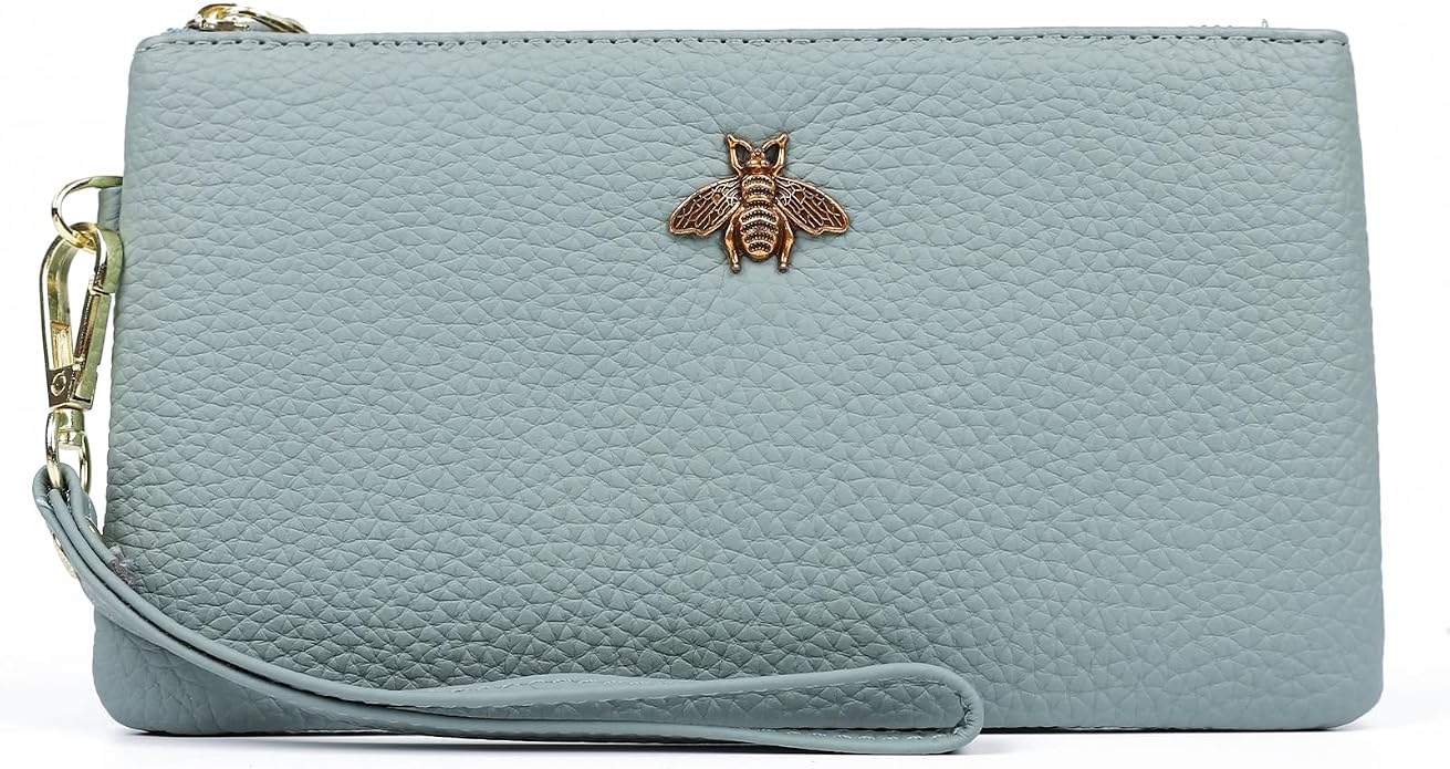 imeetu Wristlet Wallets for Women, Wristlet Clutch Purse, Phone Wallet | Genuine Leathe Wallet Women, Lightweight Water-resistant Long Wallet with Wrist Strap, Zip Coin Pocket, Gift Box, Bee Decor