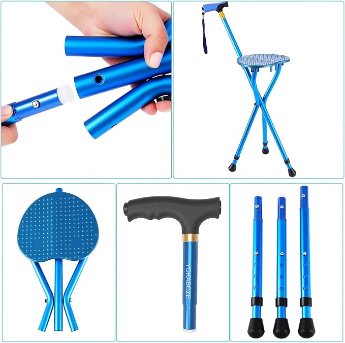 Anti-Slip Walking Cane with Seat Folding Lightweight,Walking Stick Height Adjustment,Portable and Sturdy Cane Chair for Travel Outdoor Use, Queuing, Elderly Women and Men