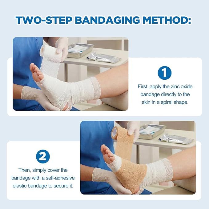 Geiserailie 4 Rolls 3 Inches x 10 yd Unna Boot Bandage Gauze Dressing with Zinc Oxide, 4 Rolls 2.95 Inches Self Adhesive Cover Wrap Customized Compression, Soft Cast, Individually Packaged