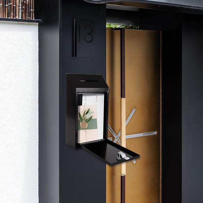 Metal Donation Box with Lock Ballot Box Drop Box with Lock Suggestion Box with Slot and Locks Metal Locks Boxs Comment Box Voting Box Key Drop Box for Home Office(Black,10.24 x 5.71 x 2.95 Inch)