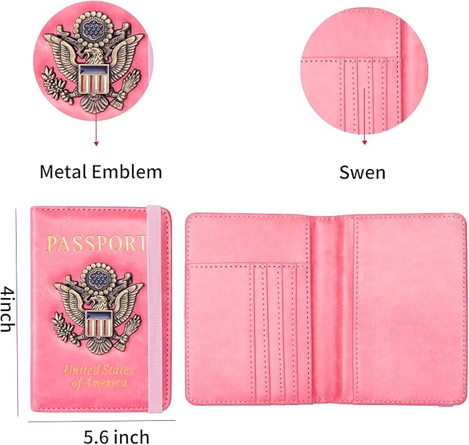 Passport Holder Cover and Card Case Slot Combo RFID Blocking Leather Travel Passport Wallet for Men and Women US Passport Protector Document Organizer,Pink