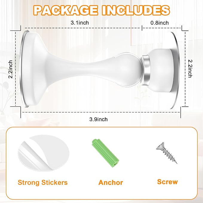 Crosize Magnetic Door Stoppers 1 Pack, Stainless Steel Door Stops for Wall and Floor Mounting, Door Holder Keep Door Open, No Drilling Door Stop with Adhesive Tapes, White
