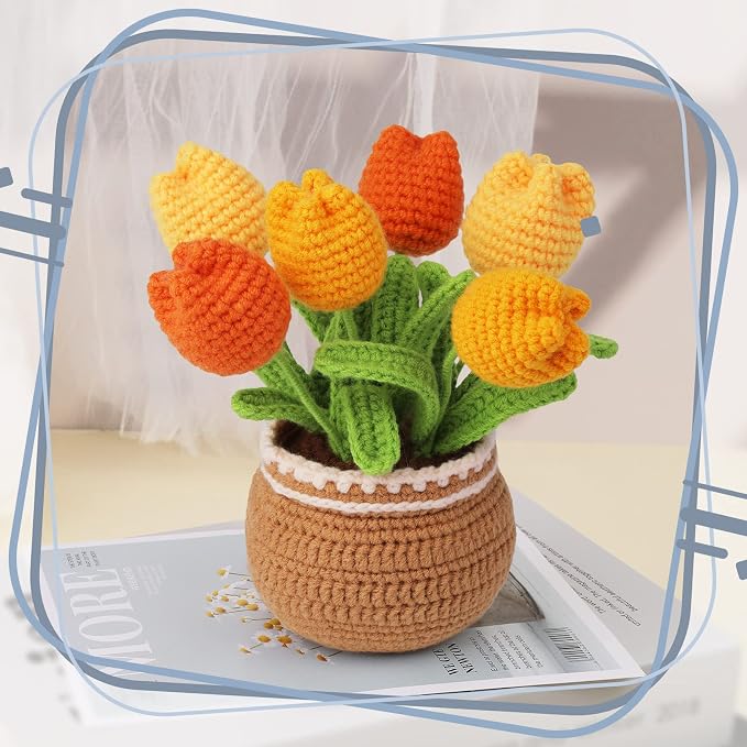kgxulr Crochet Kit, Yellow Tulips Knitting Kit, Crochet Kit for Beginners | Crochet Kit for Beginners, Crochet Flower Kit, Beginner Crochet Kit for Adults with Step-by-Step Video Tutorials