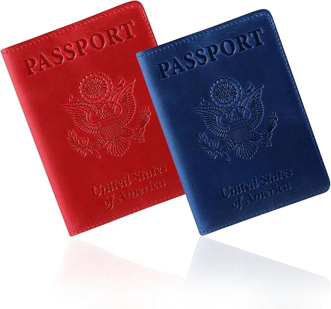 Ciana Passport Holder for Travel, RFID Passport Wallet, Leather Passport Cover & Card Holder for Men & Women, Slim Travel Wallet, Passport Case(Red and Dark Blue)