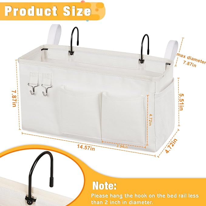 Lilithye Bedside Caddy, Bedside Storage Bag Hanging Organizer for Bunk Bed | Bed Caddy with Fixed Straps and Water Bottle Holder for Home, College Dorm, Bunk Bed, Hospital Bed and Crib Bed Rails