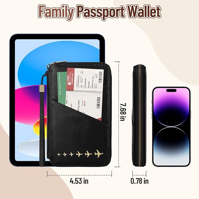Family Passport Holder for 4 Travel RFID Blocking Passport Holder | With Clear Passport Cover, Anti-Theft, PU Material, Travel Document Organizer, Green