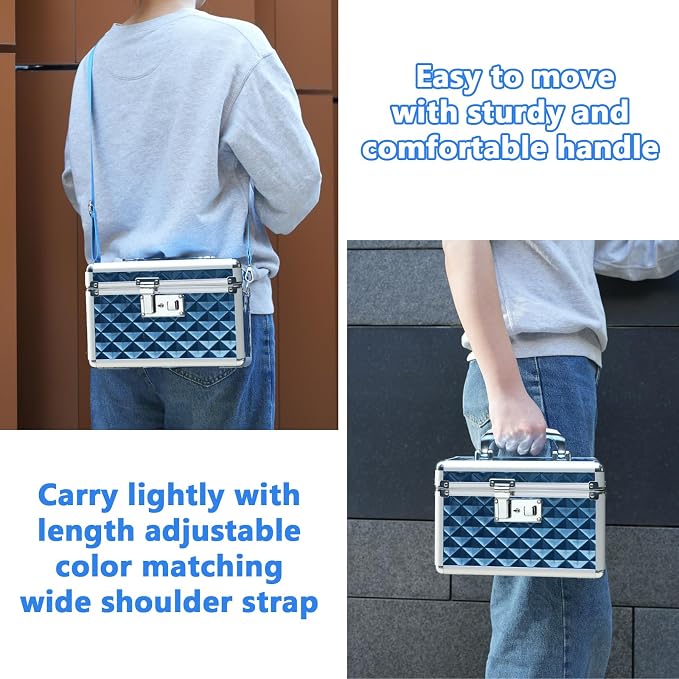 Storage Box with Key Lock, Lockable Medicine Storage Box, Empty First Aid Box, Security Lock Box, Multipurpose Locking Box for Home and Outdoor Use (Blue, Small)