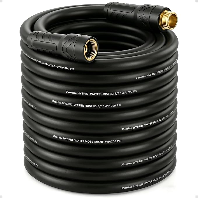 Garden Hose 100ft x 5/8", NON-EXPANDABLE Heavy Duty Premium Flexible Hose | No Kink, Leakproof, Lightweight Hybrid Water Hose with Male to Female Fittings for Household&Backyard