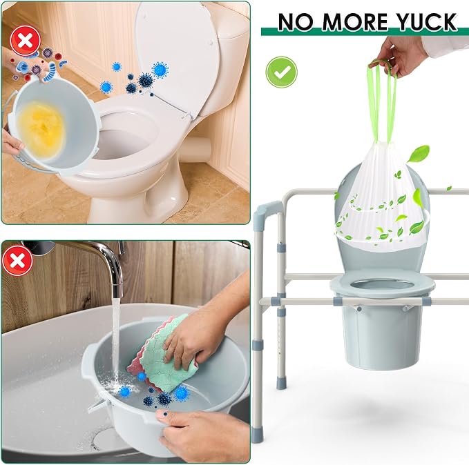 Commode Liners with Absorbent Pad, Universal Fit for Commode/Camping Toilet | 100Bags+100Pads, Unscented, Leakproof, Drawstring Closure for Easy Disposal, 1000ml Absorbency,for Seniors Home Care, RV Trip