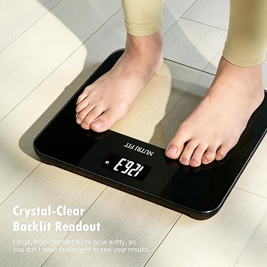 NUTRI FIT Digital Bathroom Scale for Body Weight, High Accuracy 0.1 lb Precision, 400 lb Capacity, Step-On Technology, Large Backlit LCD Display, Tempered Glass Weight Loss Scale for Home & Fitness