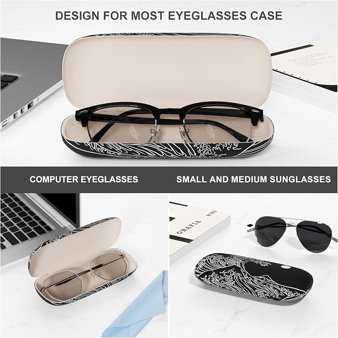 Eyeglasses Case, Portable Hard Shell Protective Case for Glasses, Eyeglass Holder Box for Women with Cleaning Cloth