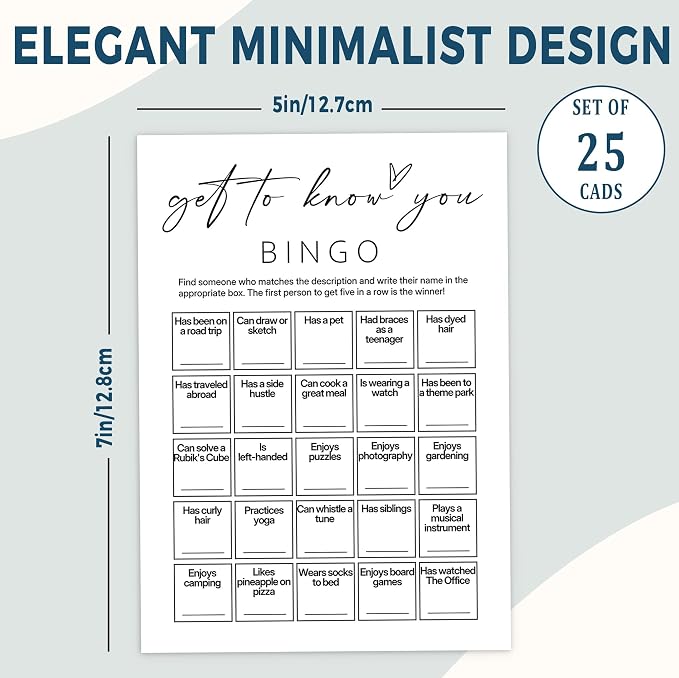 Team Building Games for Work Adults – Get to Know You Bingo Game, 25 Unique Human Bingo Cards 5x7 Inch, Ice Breaker & Office Games for Parties, Meetings & Events - A03