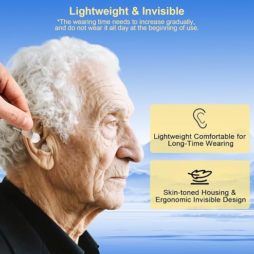 Hearing Aids for Seniors, Rechargeable OTC Hearing Aids with Noise Reduction, Near Invisible, Discreet Design for Seniors & Adults with Hearing Loss