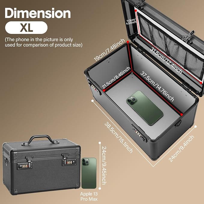 LOCKCURX Lockable Storage Box - Medicine Box Organizer with Combination Code, Lock Boxes for Personal Items, Childproof Phone Lockbox for Home/Office/School Storage Lockers, 15.1x9.4x8.7 Inch, Black