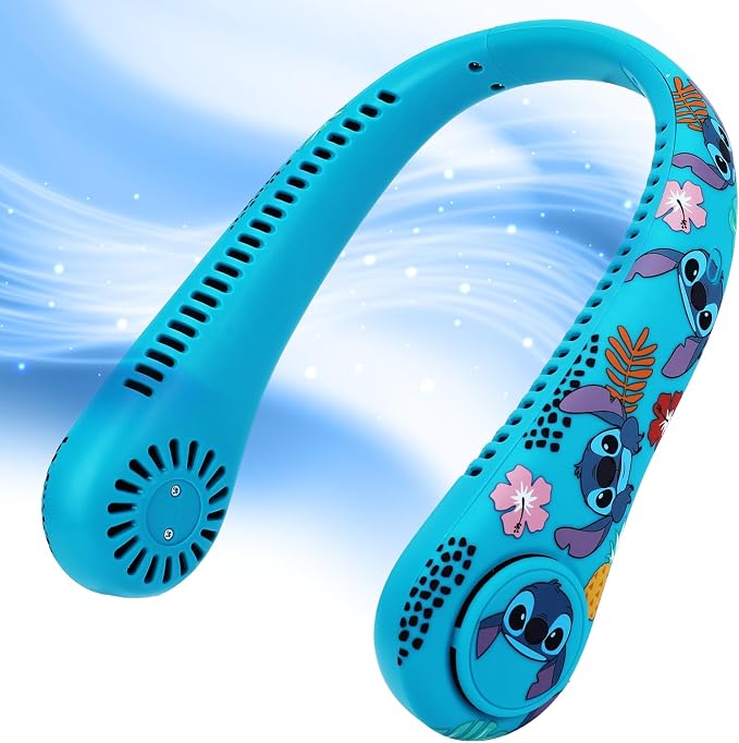 Disney Lilo and Stitch Portable Neck Fan| Bladeless Hands-Free Fan with 5 Speeds, Rechargeable Wearable Cooling Fan for Travel & Summer| Lightweight Personal Fan, Stitch Gifts for Women, all Fans