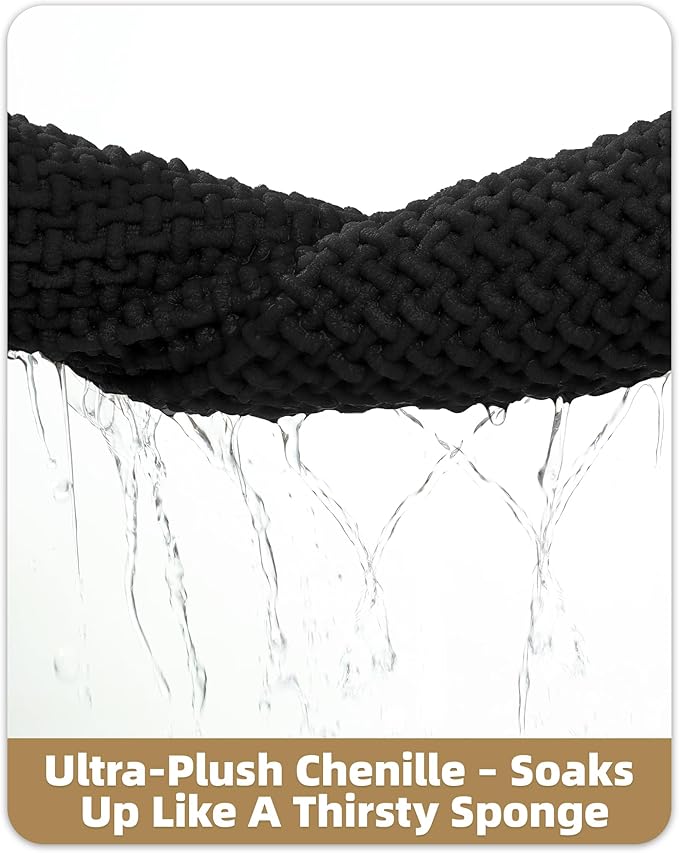 Color&Geometry Chenille Pile Bathroom Rugs Upgraded Denser, 17"x29.5" Non Slip Absorbent Black Bath Mats for Bathroom Thin Fit Under Door, Washable Quick Dry, Standard Sized