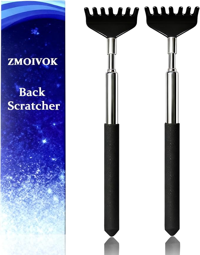 2 Pack Back scratchers Set,Stainless Steel Back Scratcher Extendable | Rubber Handles Stainless Heads,for Back,Neck,Shoulders,Beautiful Present Packaging Gifts for Thanksgiving,Christmas(Black)