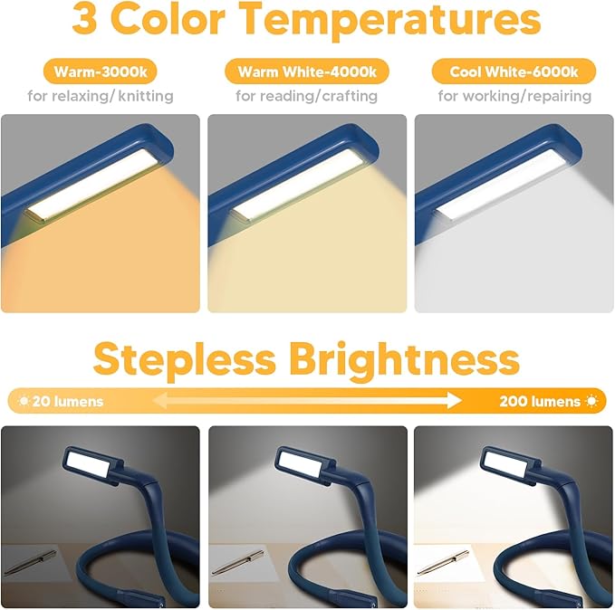 Book Light For Reading In Bed Neck Light Rechargeable Lamp For Reading Camping Working, Christmas Birthday Gifts For Book Lovers Trending Gifts For Men Women Adults Teens Readers Bible Study Supplies