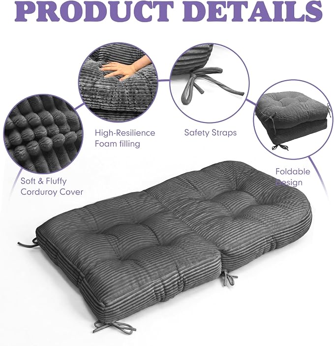 Swivel Rocking Chair Cushion, 48"x24"x6" Egg Chair Cushions with Corduroy Cover for Indoor/Outdoor Use,Waterproof and Fade-Resistant(Grey)