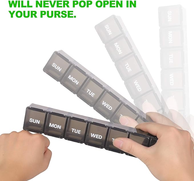 Pill Organizer XL Extra Large Weekly and Daily Pill Cases for Pills/Vitamin/Fish Oil/Supplements (Black)