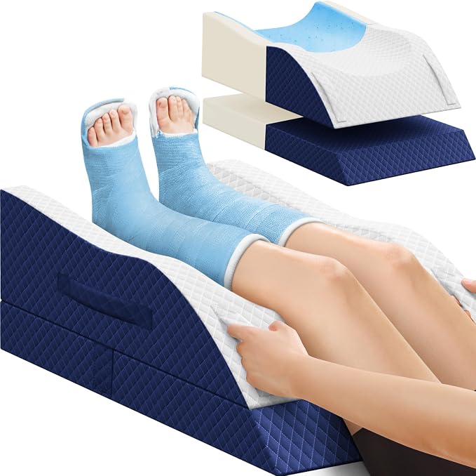 TranquilRelax Elevation Pillows for Leg After Surgery, Memory Foam Adjustable Wedge Pillow for Injury or Rest, Ankle Pillow for Sleeping Blood Circulation, Blue/Double Leg