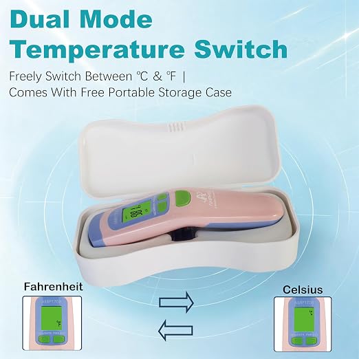Medical Grade Non-Contact Forehead Thermometer, Pink | With Case, Adults, Kids & Infants, No-Touch, Temporal Fever Thermometer