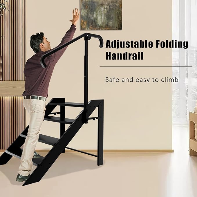 Step Ladder, Foldable Step Stool, 4 Step Folding RV Steps with Handrail, Camper Steps Outdoor, for Reaching High, Travel Trailer, Mobile Home, Spa