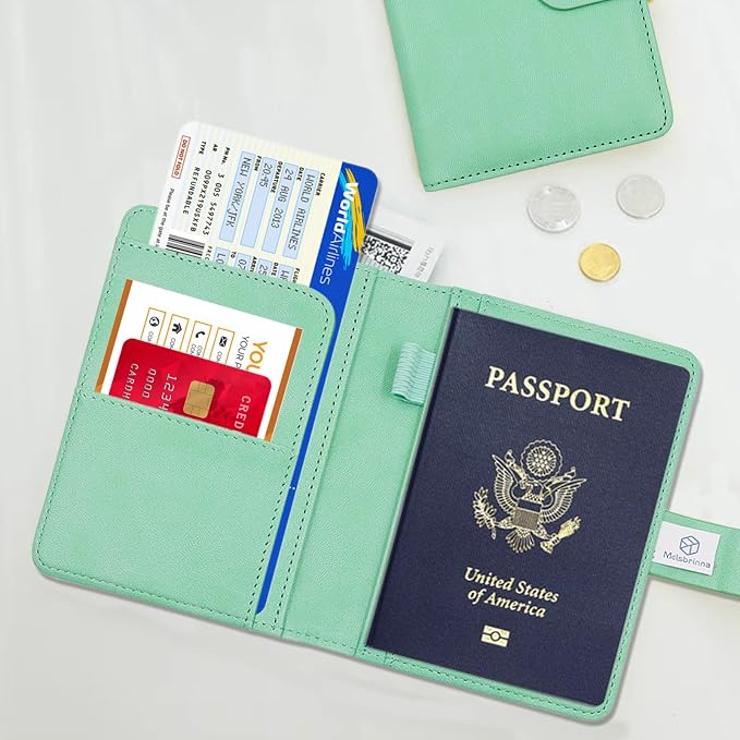 Melsbrinna Premium Leather Passport Holder Covers Case, Waterproof Rfid Blocking Travel Wallet Passport Holder with Pen Holder, Cute Passport Book for Women/Men