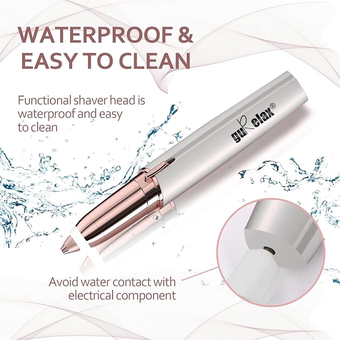 gurelax Eyebrow Hair Remover, Electric Eyebrow Trimmer for Women,Face and Eye Brow Razor with LED Light for Women Rechargeable with 2 x Replacement Heads (White)