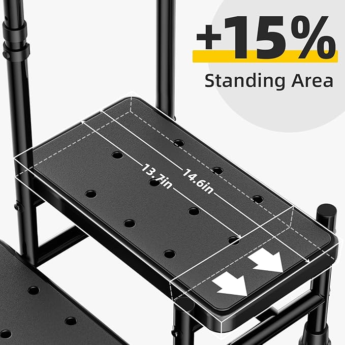 2 Step Stool with Handle for Elderly Adults and Seniors Heavy Duty Non Slip Bed Steps for High Beds with Adjustable Handrail 400 lbs Capacity for Kitchen Bathroom Bathtub