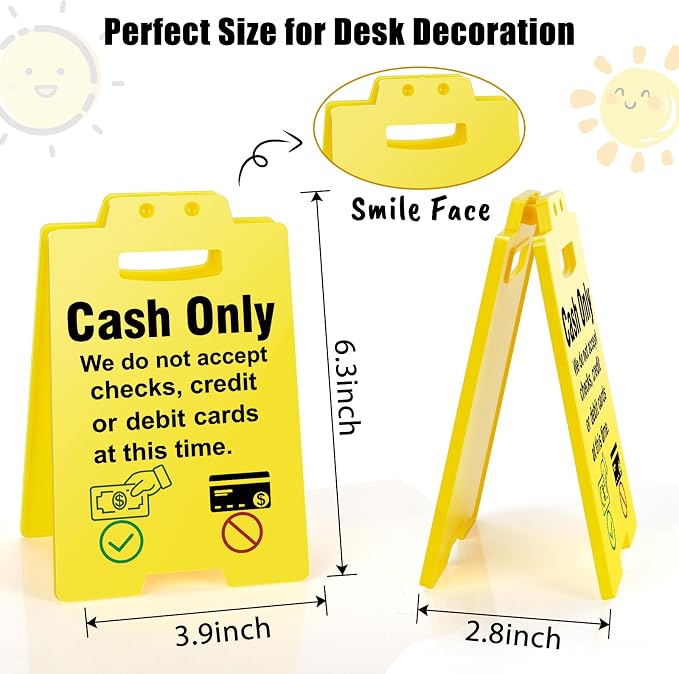 MBL Cash Only Business Sign - Small Mini Desktop Caution Remind White Elephant Stocking Stuffers Christmas Xmas Holiday Gifts for Retail Store Shop Restaurant Bar Office Hotel Pub Cafe Recreation Room