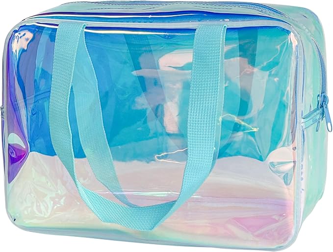 Holographic TPU Makeup Bag - Blue Rainbow Cosmetic Pouch, 11.81x4.3x8.26inches Waterproof Large Clear Travel Bag for Travel & Organizer (A230023-298-5)