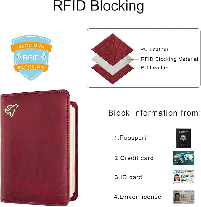 WALNEW Passport Holder for Travel, RFID Passport Wallet, Travel Essentials | PU Leather Passport Cover Case with Pen Holder, Travel Must Haves Accessories, Passport Book Holder for Women Men