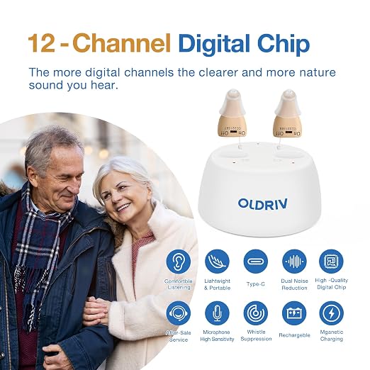 Rechargeable Hearing Aids for Adults Seniors, 1 Pair Completely-in-Canal (CIC) Hearing Aids for Adults Seniors Rechargeable OTC Hearing Aids Beige